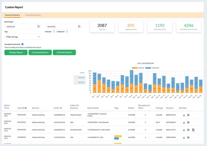 Call activity reporting within a global voice system