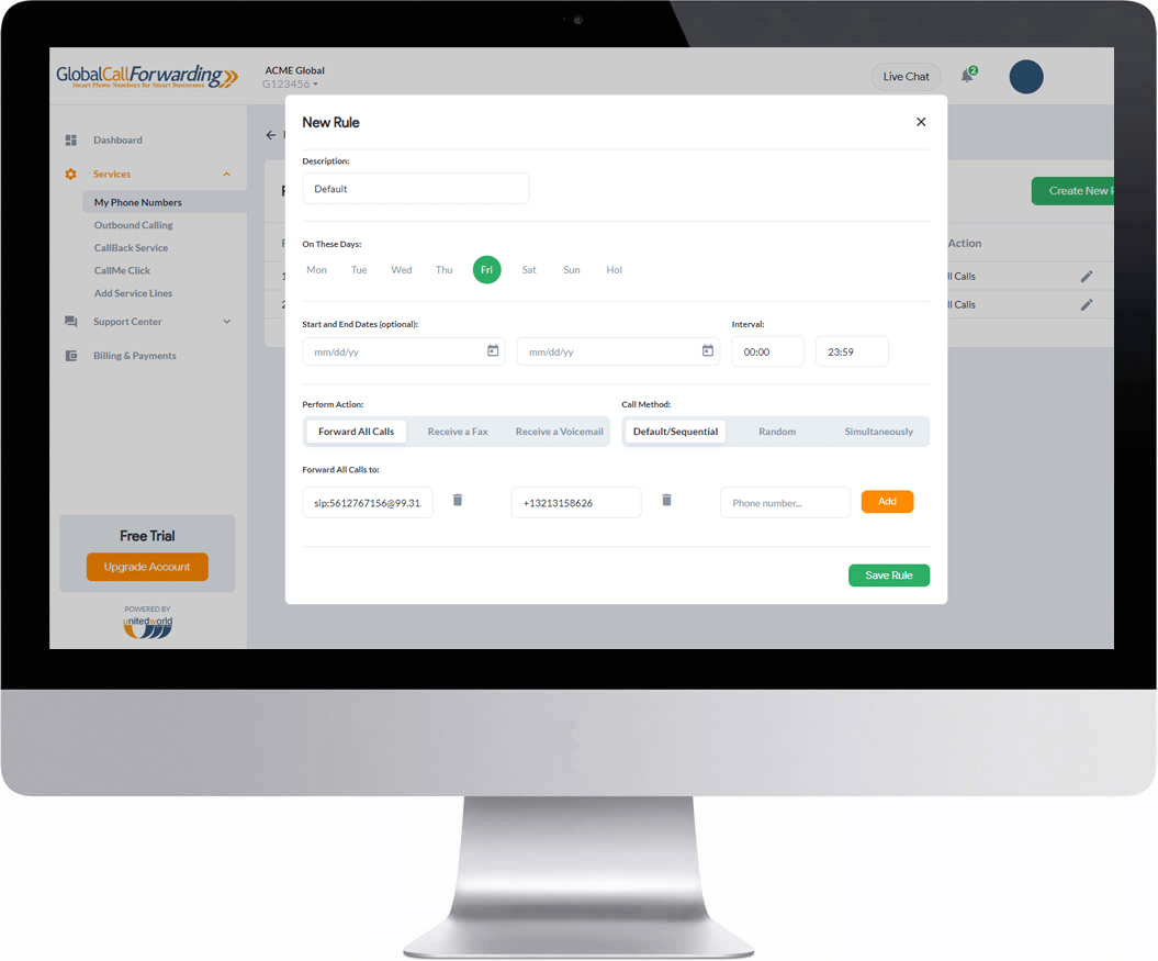 control panel screen call forwarding
