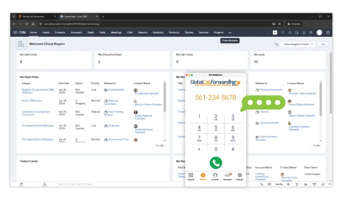 GCF VoIP Softphone within Zoho CRM