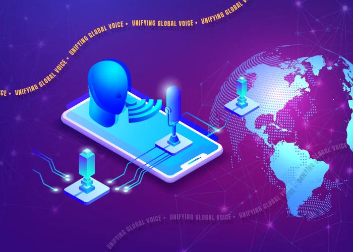 Visual representing unified global voice communication, connecting business calls across regions through a single digital platform.