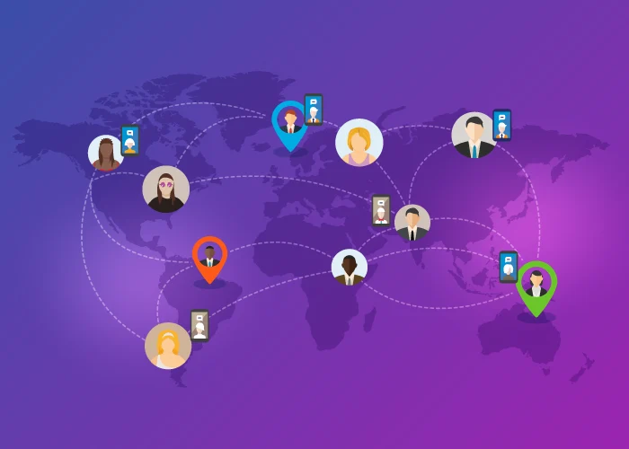 An illustration showing international numbers connecting Webex users globally