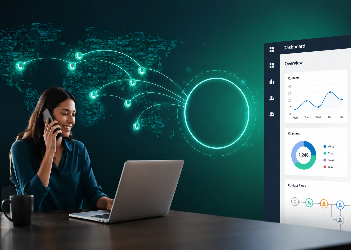 An illustration highlighting how to forward calls to Amazon Connect