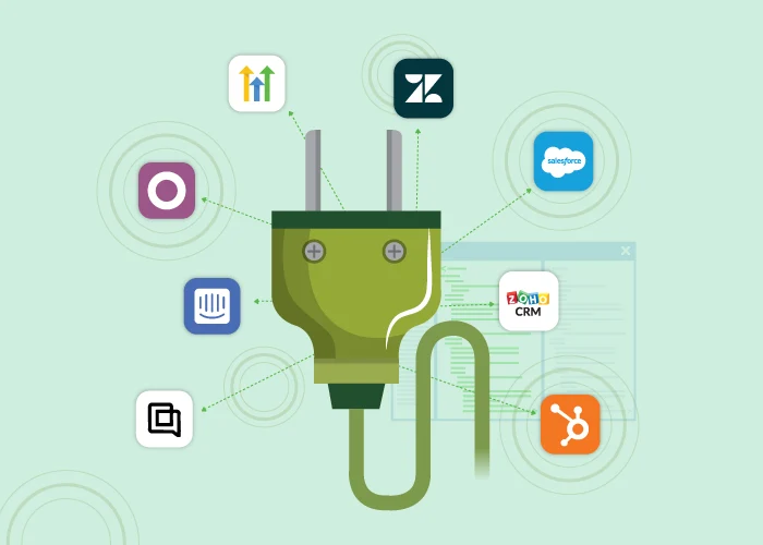 A graphic showing examples of different plug-and-play softphone integrations