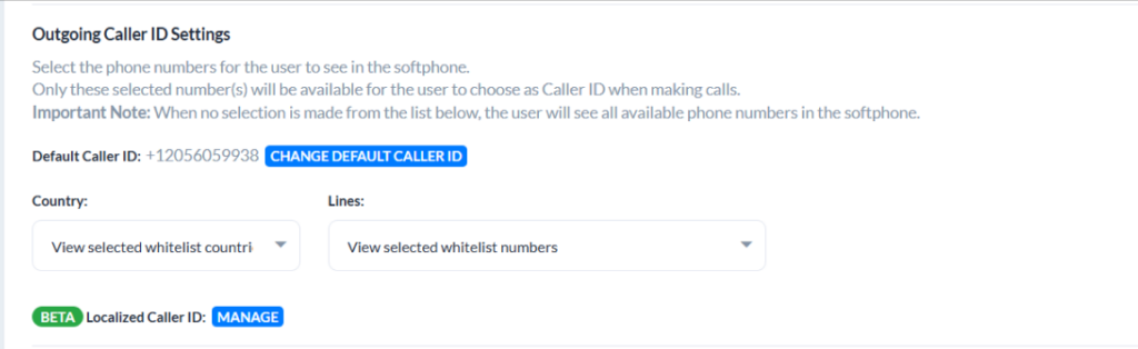 smart caller id options in user settings