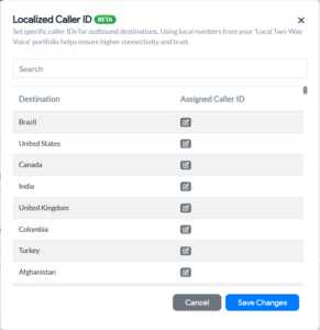 localized caller id setup
